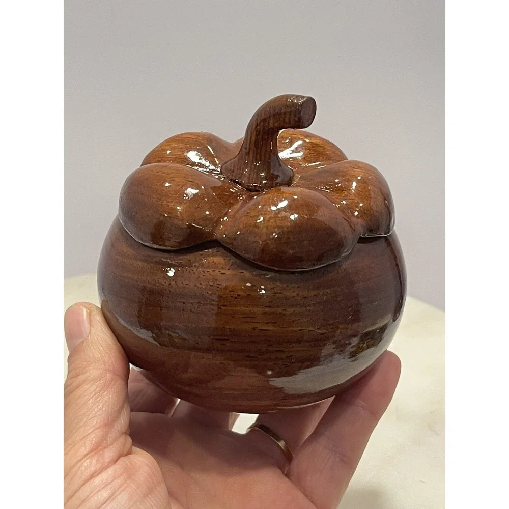 Wooden Hand Carved Lidded‎ Decor Storage Jewelry Organizer Pumpkin Trinket Box